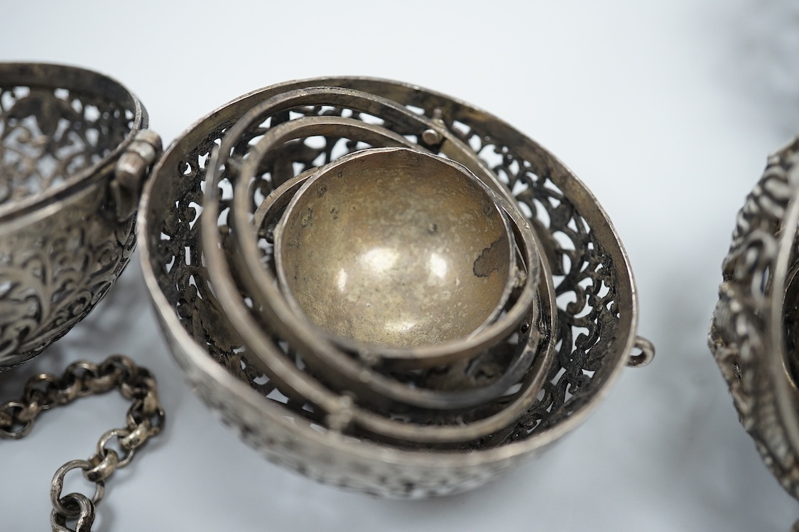 Two Chinese white metal pomanders